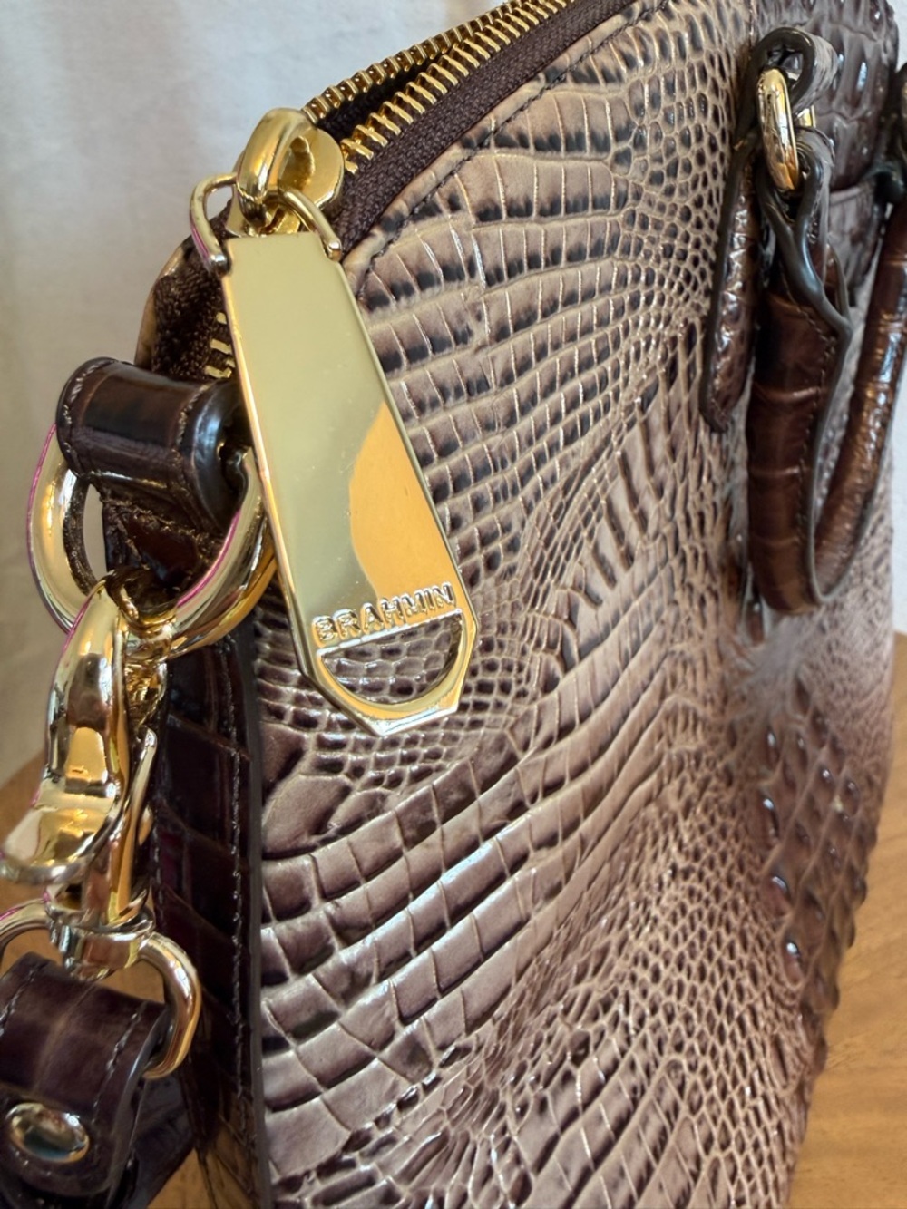 Brahmin Large Duxbury Satchel Mocha Ombre Melbourne Croc Embossed Leather - Picture 5 of 7
